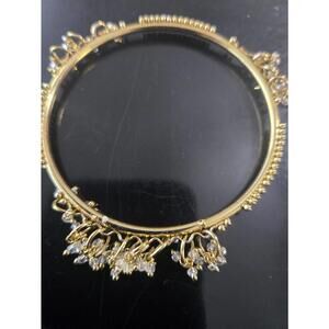Gold Bangle Bracelet Dangling Beads Ornate Textured Design Traditional Fashion